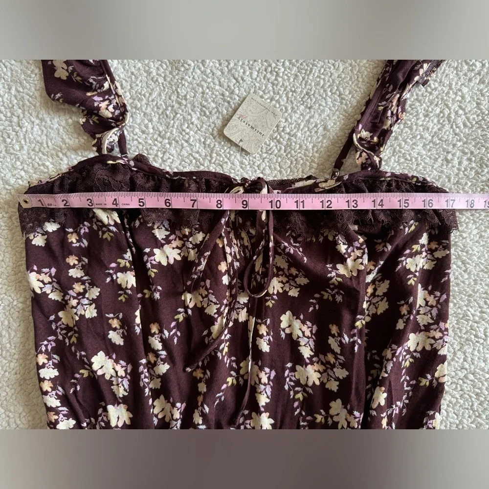 Intimately by Free People Chocolate Merlot Combo Ruffled  Thong Bodysuit Size M - Picture 9 of 13